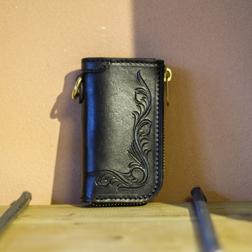 受注生産】手彫りの本革スマートキー収納キーケース ヌメ革 カービング