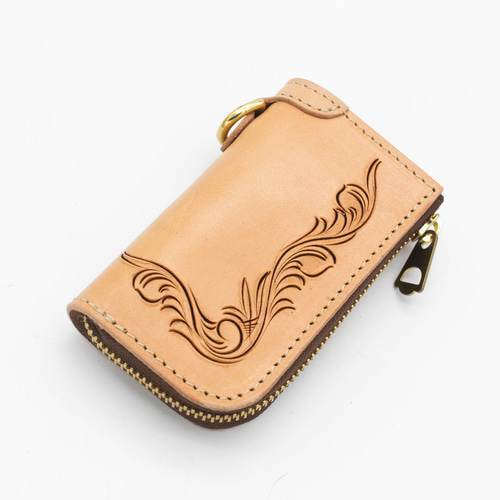 受注生産】手彫りの本革スマートキー収納キーケース ヌメ革 カービング