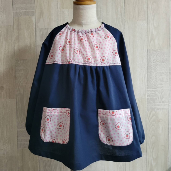 ハンドメイド】スモック リフレッシュ 90~100 いちご ハート
