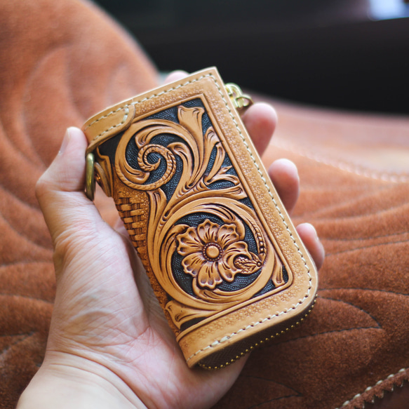【受注生産】最高級本革スマートキー収納キーケース　ヌメ革　カービング　クラフト　名入れ可　スマートキーケース　キーケース 7枚目の画像