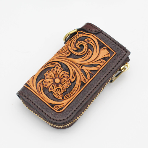 受注生産】最高級本革スマートキー収納キーケース ヌメ革 カービング