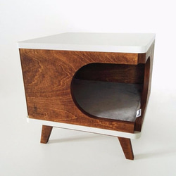 受注製作｜39 x 40 x 66cm 木製 キャットハウス サイドテーブル 猫ベッド ミッドセンチュリー 6枚目の画像