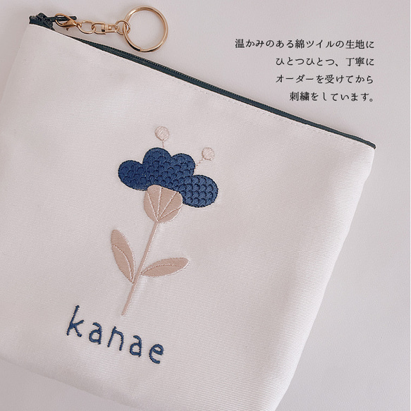 【ポーチ】【名入れ】名前 オーダー 刺繍 北欧 くすみ ギフト プレゼント お誕生日  お礼 お花  flower02 8枚目の画像