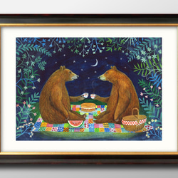 13484　ポスター　絵画　A3サイズ『熊のお茶会　ベアー』アート　イラスト　デザイン　上級マット紙　北欧 1枚目の画像