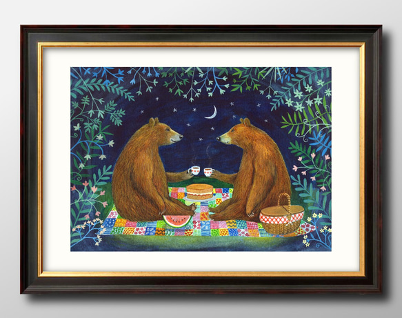 13484　ポスター　絵画　A3サイズ『熊のお茶会　ベアー』アート　イラスト　デザイン　上級マット紙　北欧 1枚目の画像