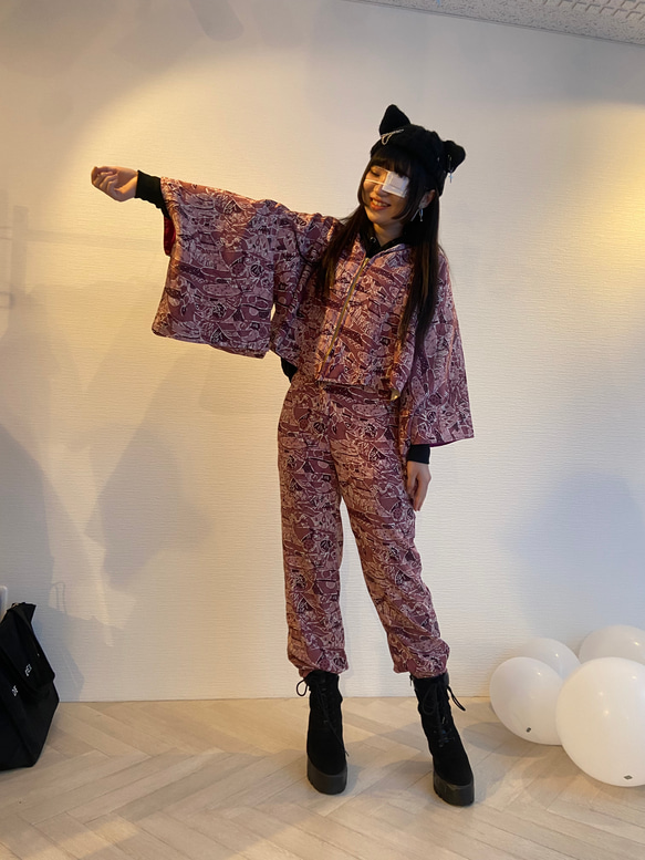 着物リメイク・パンツと前開きファスナーのセットアップ 