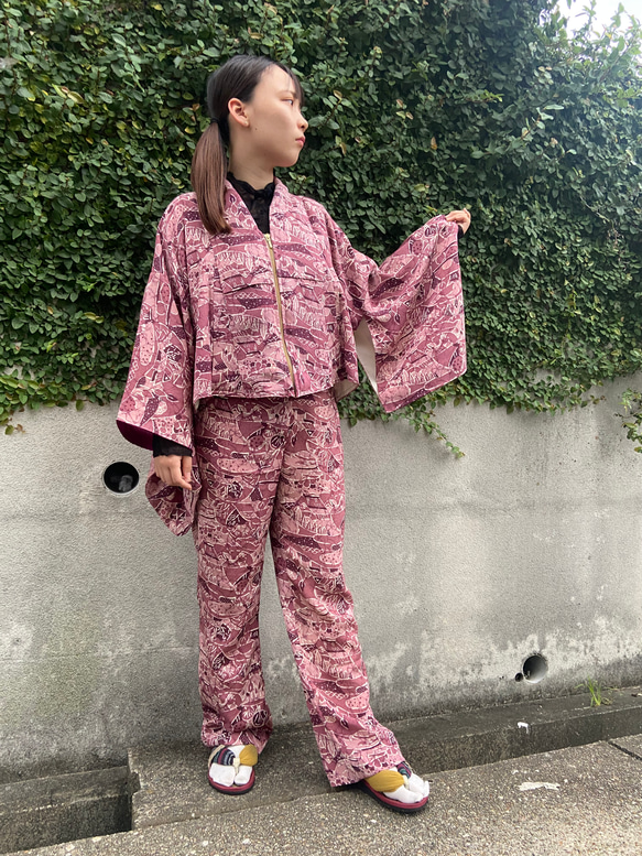 着物リメイク・パンツと前開きファスナーのセットアップ 