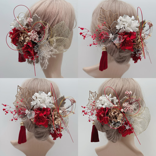 入園入学祝い 髪飾り ディップアート 成人式 ゴールド 赤 白 結婚式 卒業式 ヘアアクセサリー