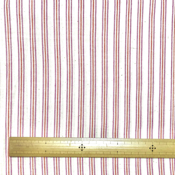 【50cm単位】インドカディ　ホワイトパープルレッドストライプ　56番手　手紡ぎ・手織りテキスタイル　コットン 8枚目の画像