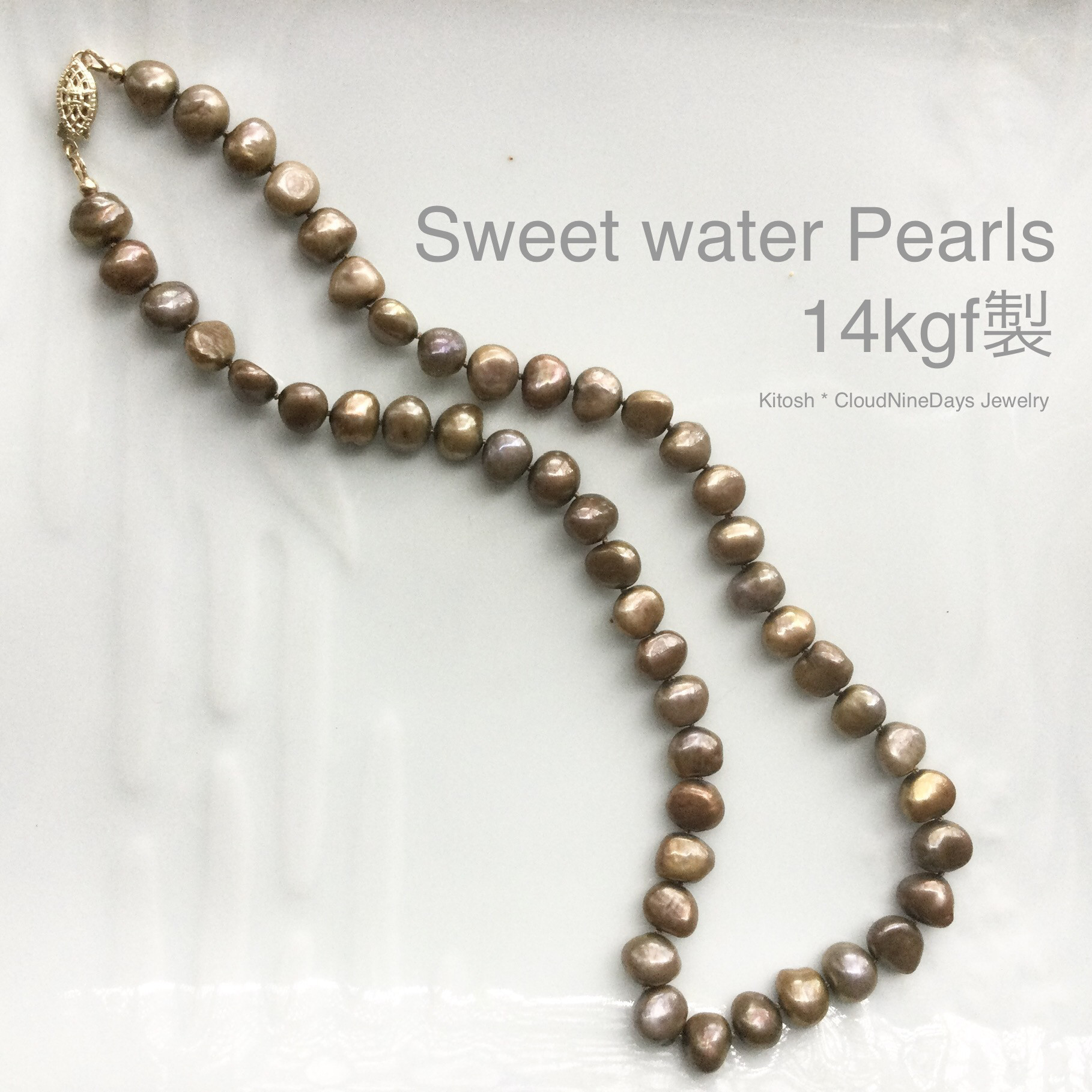 淡水バロックパールのチョーカー；オールノット バロックパールのオールノットチョーカーネックレス 送料無料