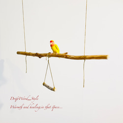 流木インテリア  シンプルな天然流木の小鳥の止まり木 吊り下げタイプ インコ 鳥 ブランコ 自然木 No.19 2枚目の画像