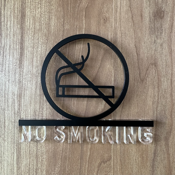 （送料無料）ルームサイン NO SMOKING ドア用 3Dアイコン クリア文字 1枚目の画像