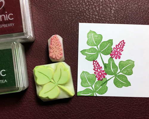 消しゴムはんこ No.244 ちびうさとお花④ 消しゴムはんこ No.244 ちびうさとお花④