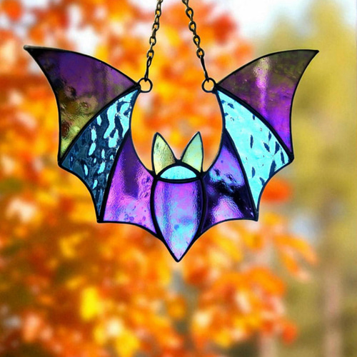 ハロウィンに　ステンドグラス　モビール(コウモリ、おばけ、黒猫) コウモリ ハロウィン ステンドグラス サンキャッチャー | iichi