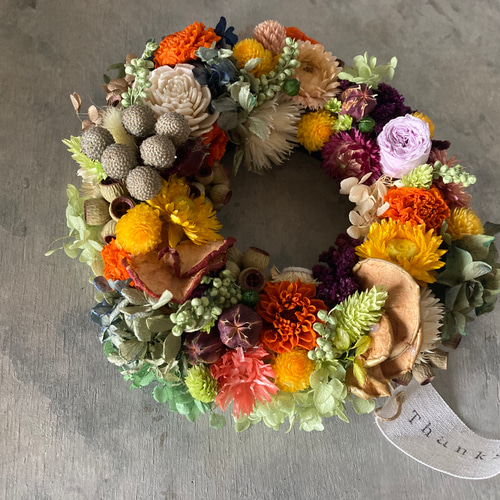 再販】メランジェ 深秋色リース プリザーブドフラワー u.flower 通販