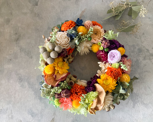 再販】メランジェ 深秋色リース プリザーブドフラワー u.flower 通販