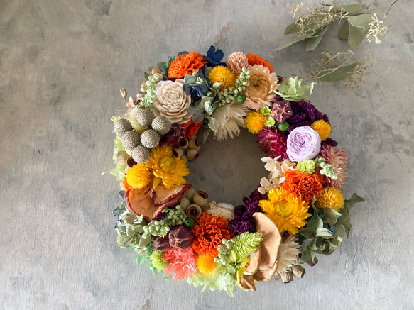 再販】メランジェ 深秋色リース プリザーブドフラワー u.flower 通販
