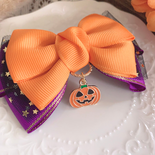 期間限定【オーダー♡かぼちゃリボン】ヘアクリップ　ヘアピン　ヘアゴム　ハロウィン 期間限定【オーダーかぼちゃリボン】ヘアクリップ ヘアピン