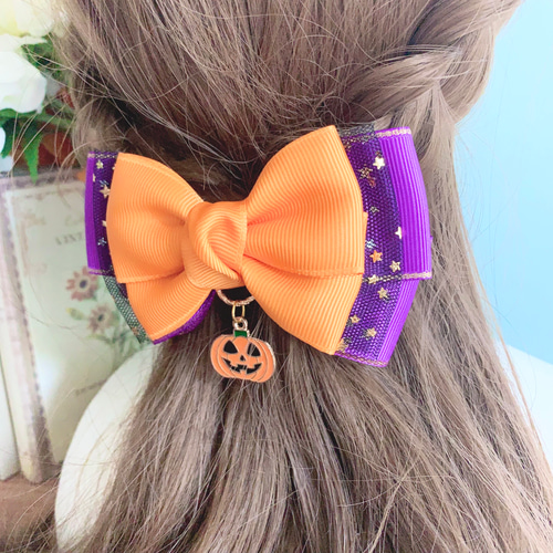 ハロウィンカラー リボン 20個 ハロウィン リボン かぼちゃ オレンジ×紫×黒 リボン ヘア