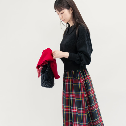 永遠の定番 黒 赤 タータンチェック ロングスカート ○JUDITH