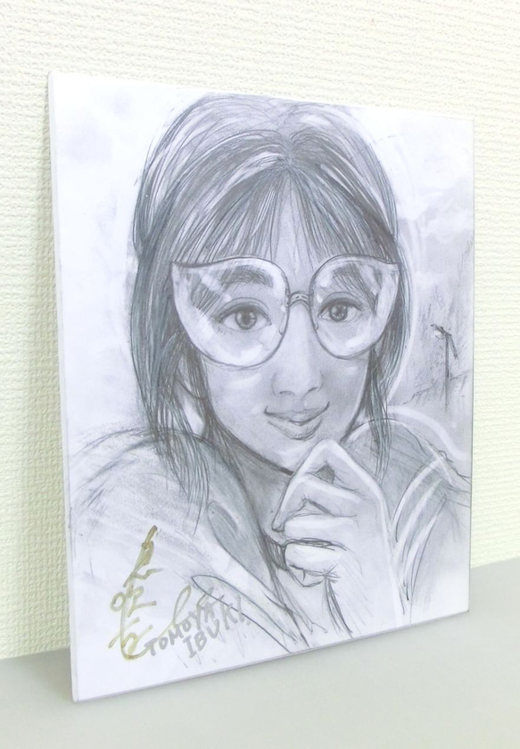 原画 鉛筆画 「メガネのコ」イラストボード 横24.5×縦29㎝ 3枚目の画像