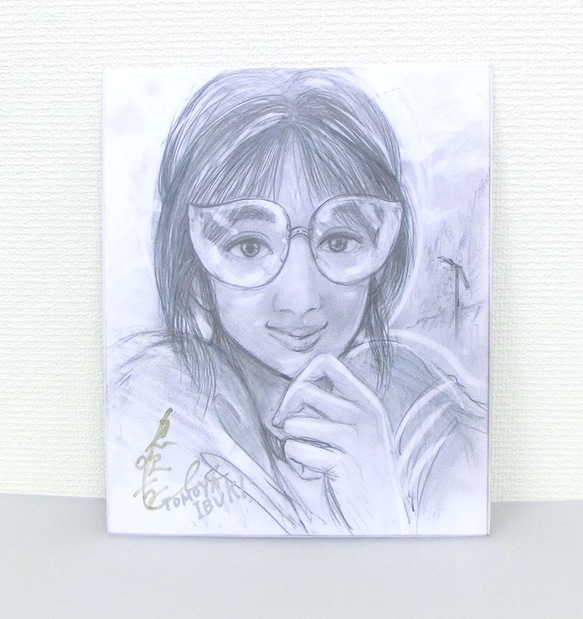 原画 鉛筆画 「メガネのコ」イラストボード 横24.5×縦29㎝ 2枚目の画像