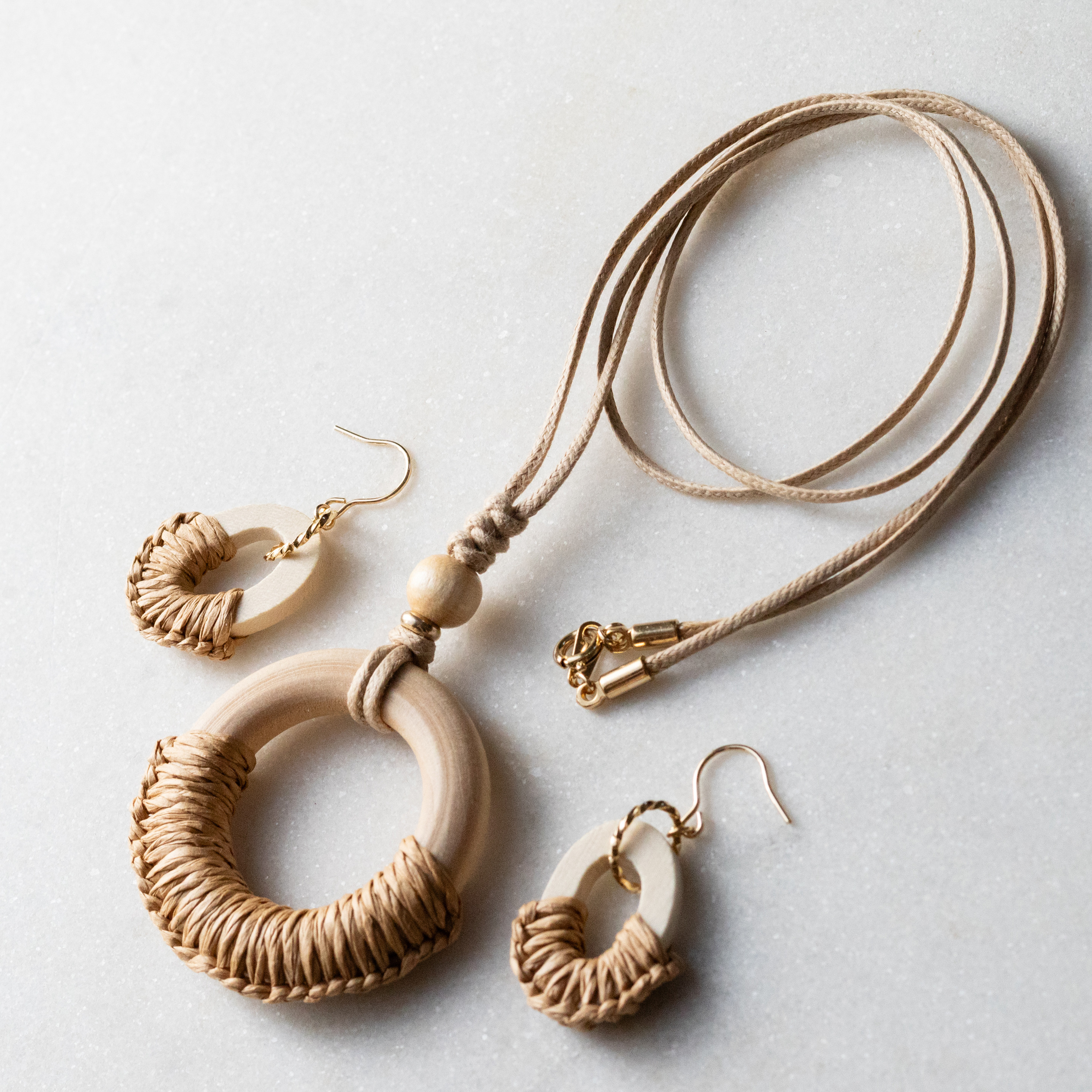 【creema限定】SASAWASHI(笹和紙) ウッドリングネックレス＊ピアスセット