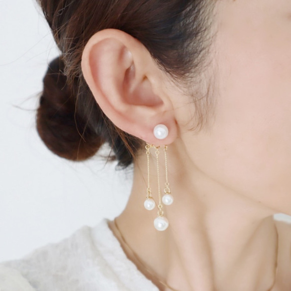 2way＞ パール バックチャームピアス ピアス（スタッド・一粒） flower