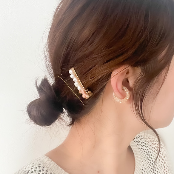 【ピンク】ヘアクリップ　ミニ　艶やか　淡水パール　チョウチョ　ヘアアクセサリー　フォーマル　蝶々　結婚式　プレゼント 2枚目の画像