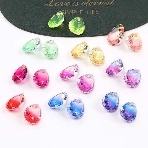 B1332-2 6個 ガラスチャーム しずく型カット 1穴 13×18mm
