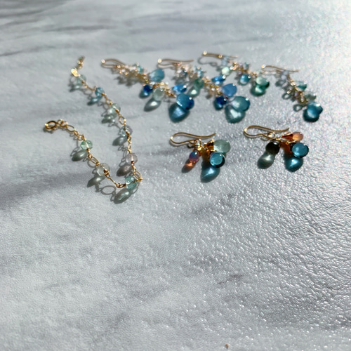 14kgf】天然石＊ラムネカラーフローライトのピアス(イヤリング)_