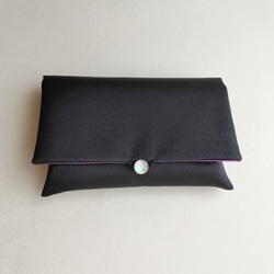 ピュアシルク　タロットポーチ　黒×紫×黒蝶貝釦（レギュラーデッキ用）PSS011 3枚目の画像