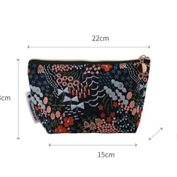 花刺繍　ネイビー地　化粧品収納ケース　メイク コスメ 収納バック 　ポーチ 6枚目の画像