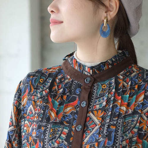 2025再販】ボヘミアン長袖ワンピース（23w-01）ネイビーブラック