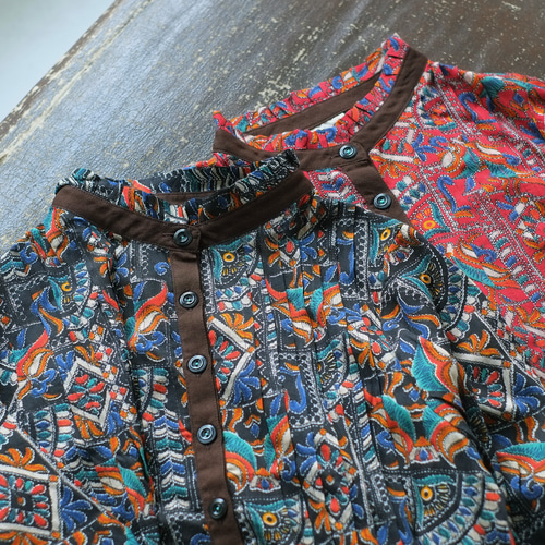 2025再販】ボヘミアン長袖ワンピース（23w-01）ネイビーブラック