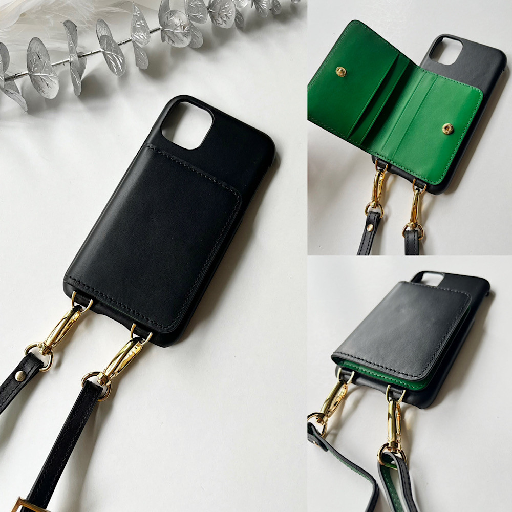 Gamuu バイカラー 名入れ横ショルダー付き手帳型Iphoneケース Gamuu バイカラー 名入れショルダー付き手帳型Iphoneケース