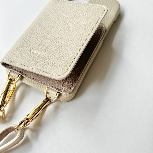 ハンドメイド❤高級本革ショルダー本革スマホケース　Premium スマホショルダー レザー 名入れ可 バイカラー 本革