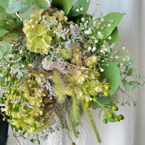 スワッグ(白露の草花) / ドライフラワー スワッグ 花束 アジサイ  