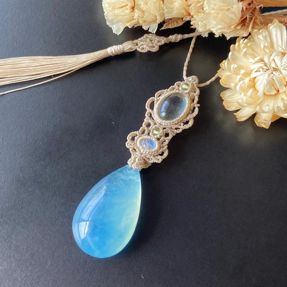 グリーンフローライト×アクアマリン×レインボームーンストーンの