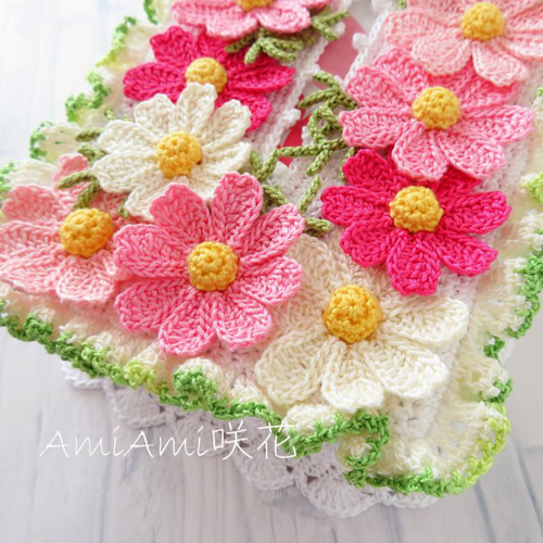 ハンドメイド手編み ティッシュボックスカバーボックスケース コスモス