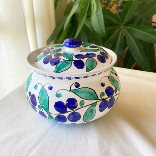 OUTLET]キャニスター 蓋付き陶器 CAN011 マヨリカ焼き イタリア