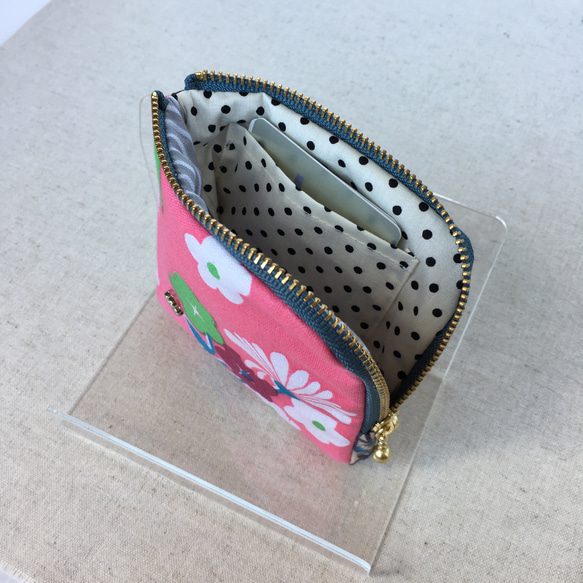 【送料無料】コインケース　キーケース　お薬ポーチ　ピンクとブーケ 4枚目の画像