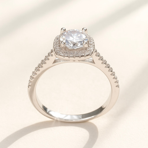 モアサナイト スクエアヘイローリング 6.5mm 1ct｜Dカラー VVS1 H&C