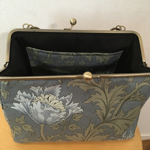 ウィリアムモリス アネモネ ブルー バンブー がま口バッグ