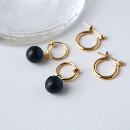 2way】ブラックオニキス フープピアス（イヤリング） ピアス