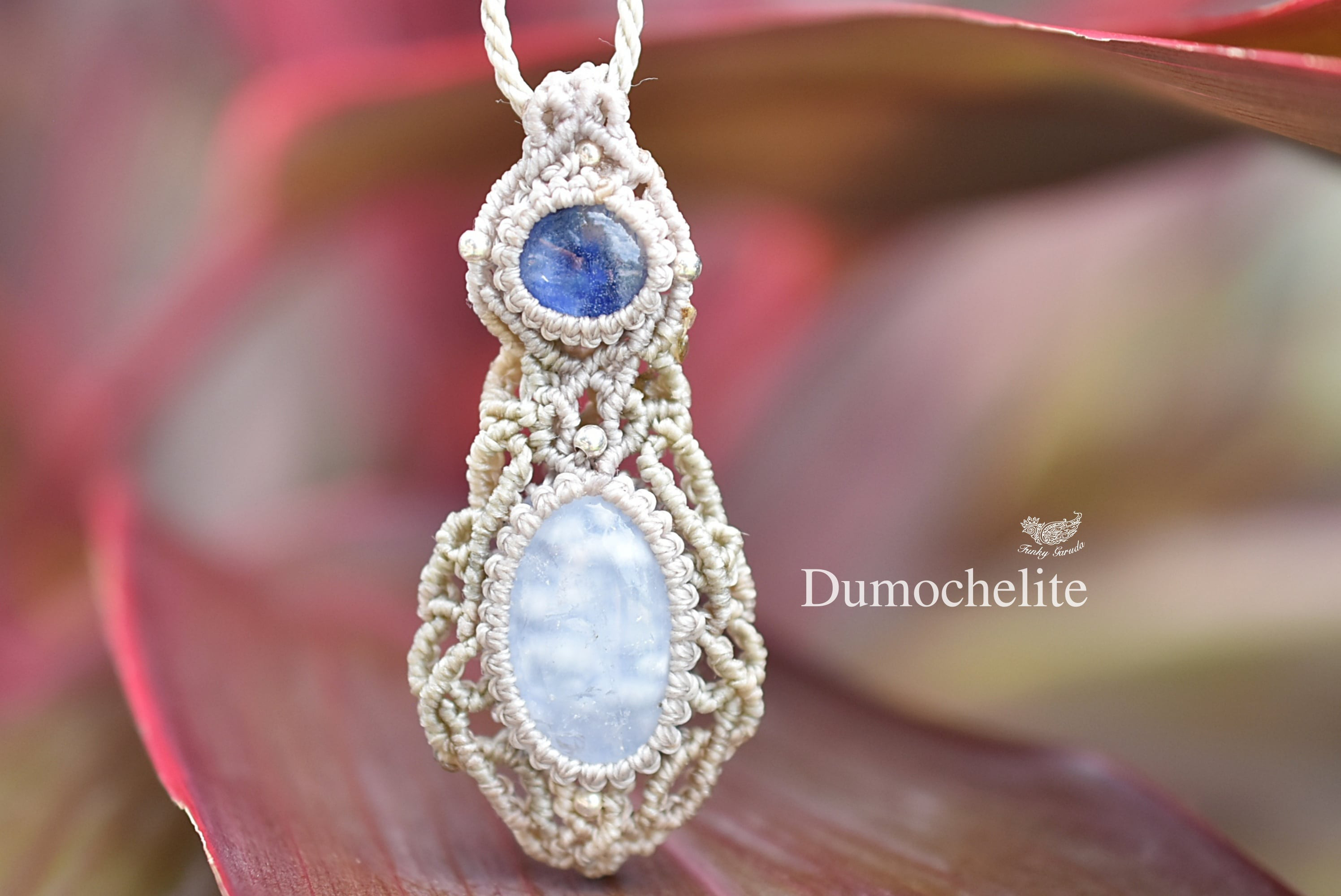 2つダブル★デュモルチェライトインインクォーツ　マクラメネックレス1227