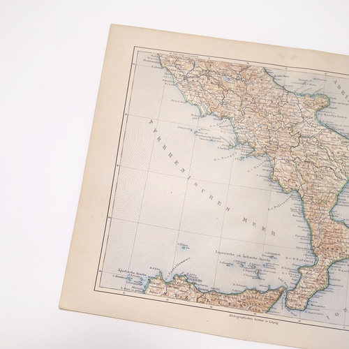 【本日特価】 イタリア南半分の地図 ヴィンテージ 古地図 アンティークマップ 絵画