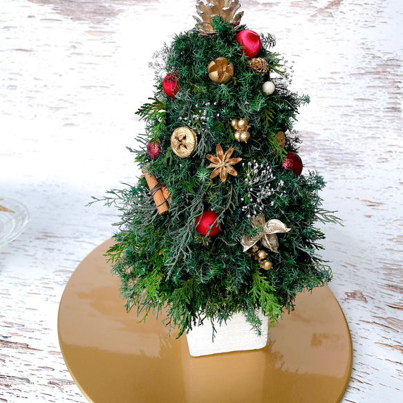 再販【Creema限定！早割価格】プリザーブドグリーンのクリスマスツリー（レッド系ボール）　/プリザーブドフラワー/ 4枚目の画像