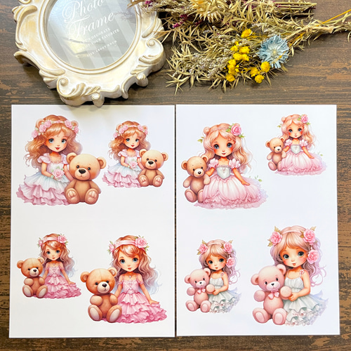 【C】フローラルプリンセス♡レーザーカットフレーム15枚♡コラージュ素材♡ EP61】コラージュ素材 プリンセス＆テディセルフカット メモ帳 indigo