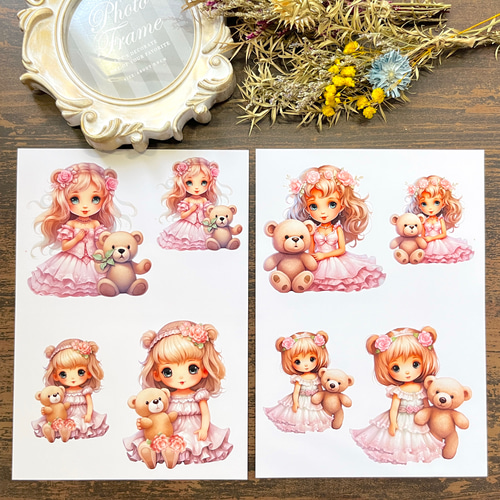 【C】フローラルプリンセス♡レーザーカットフレーム15枚♡コラージュ素材♡ EP61】コラージュ素材 プリンセス＆テディセルフカット メモ帳 indigo